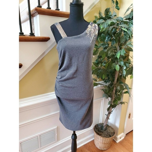 SUGAR & SPICE Dark Gray Bodycon Stretch Dress SZ L - Picture 1 of 15